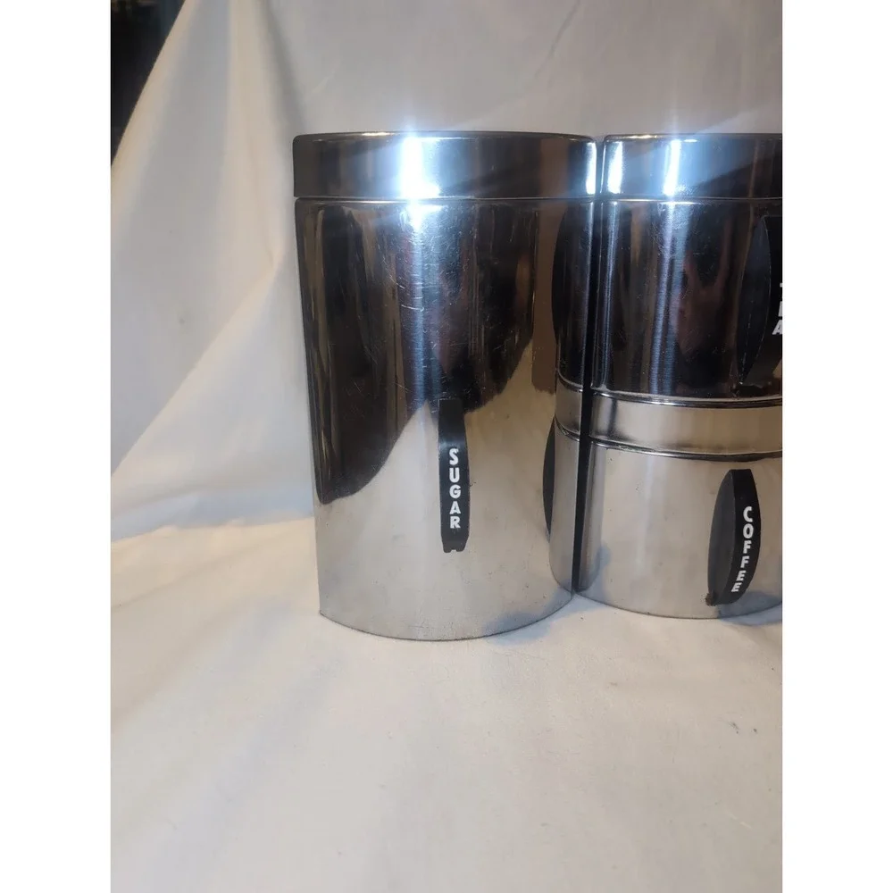 VINTAGE KROMEX MCM CHROME KITCHEN CANISTER SET COFFEE TEA FLOUR  SUGAR